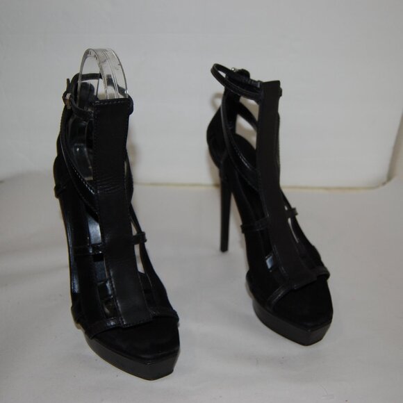 36.5/6.5❤️GUCCI Daryl Black Suede Leather High Heel Platform SANDALS ITALY - Picture 9 of 13